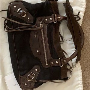 Balenciaga bag brown leather black canvas